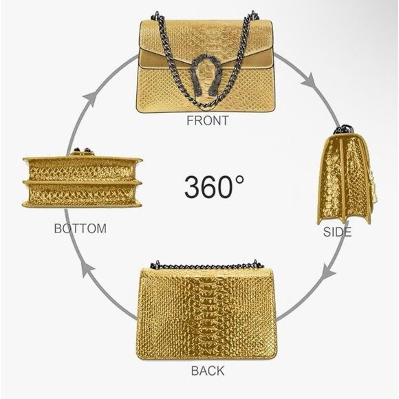 Gold Silver Faux Vegan Alligator Chain Crossbody Satchel Bag - Picture 2 of 5